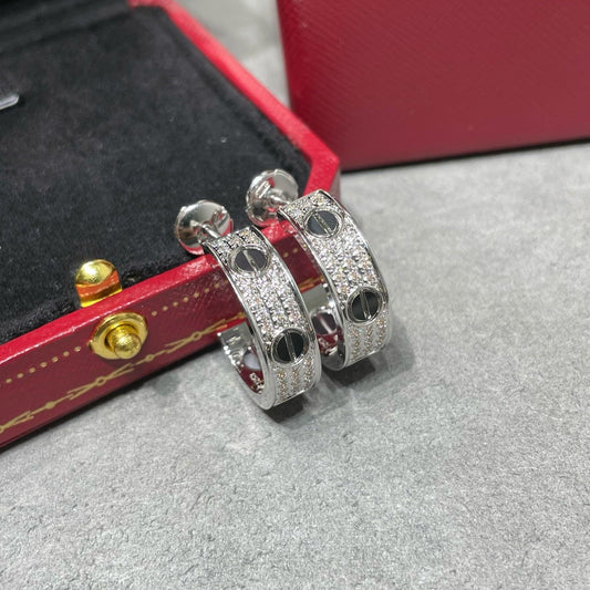 [Luxe Jewelry]LOVE CERAMIC DIAMOND PAVED SILVER EARRINGS