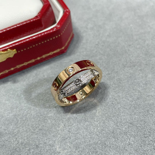 [Luxe Jewelry]LOVE PINK GOLD SILVER DIAMOND DOUBLE RING