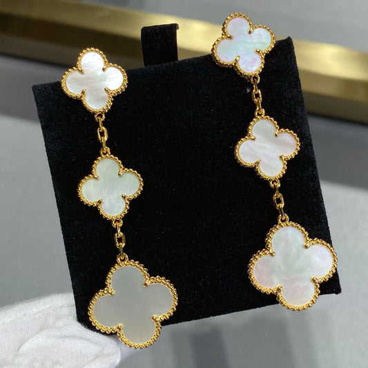 [Luxe Jewelry]CLOVER MOP 3 MOTIFS GOLD EARRINGS