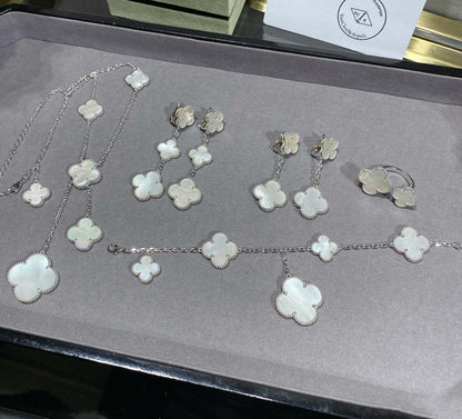 [Luxe Jewelry]CLOVER 5 MOTIF WHITE MOP SILVER BRACELET