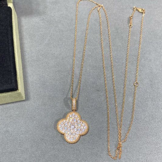 [Luxe Jewelry]CLOVER 25MM LARGE PEDANT DIAMOND PAVED LONG NECKLACE