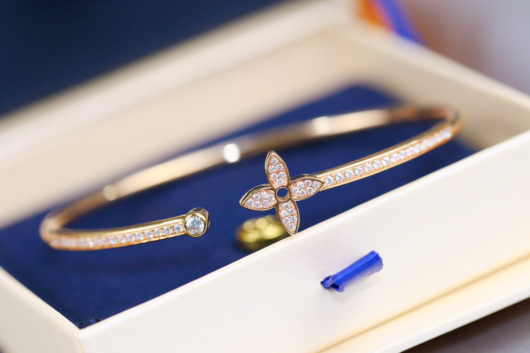 [Luxe Jewelry]IDYLLE PINK GOLD OPEN BRACELET DIAMOND PAVED