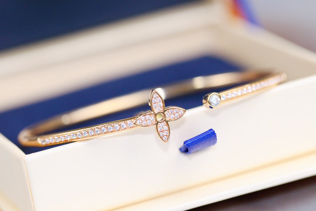 [Luxe Jewelry]IDYLLE PINK GOLD OPEN BRACELET DIAMOND PAVED