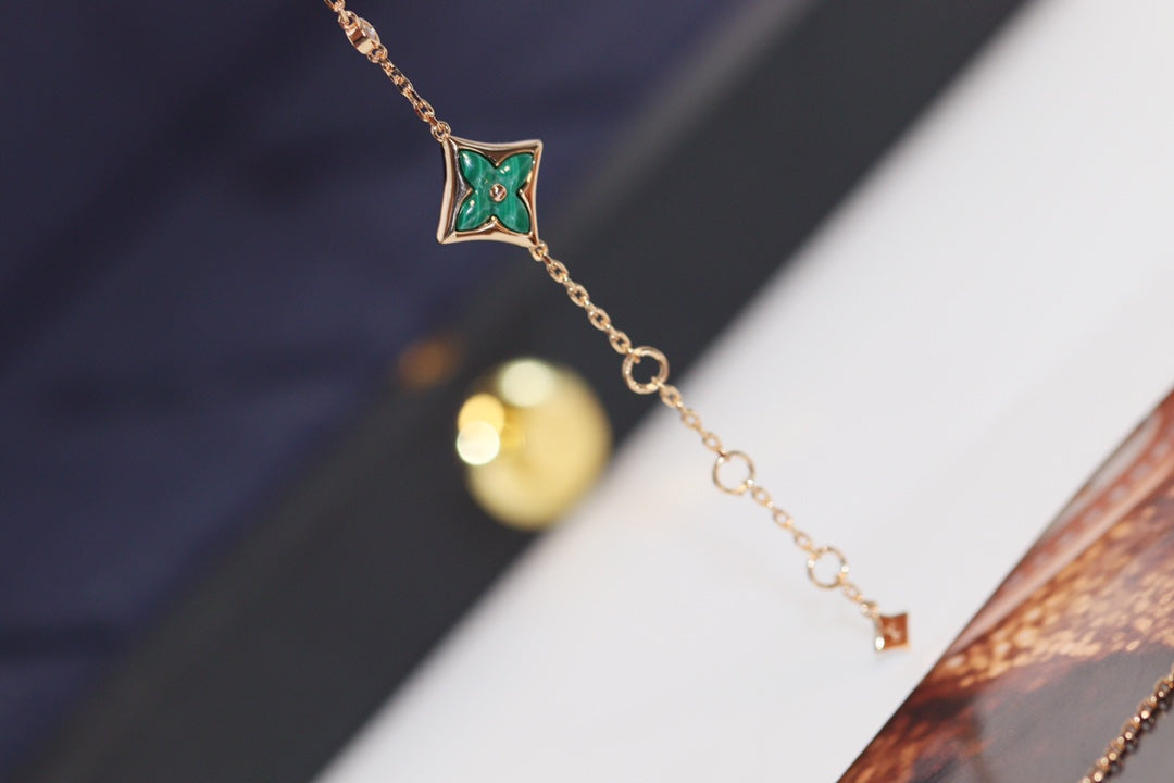 [Luxe Jewelry]STAR AND SUN 4 MOTIF PINK GOLD MALACHITE BRACELET