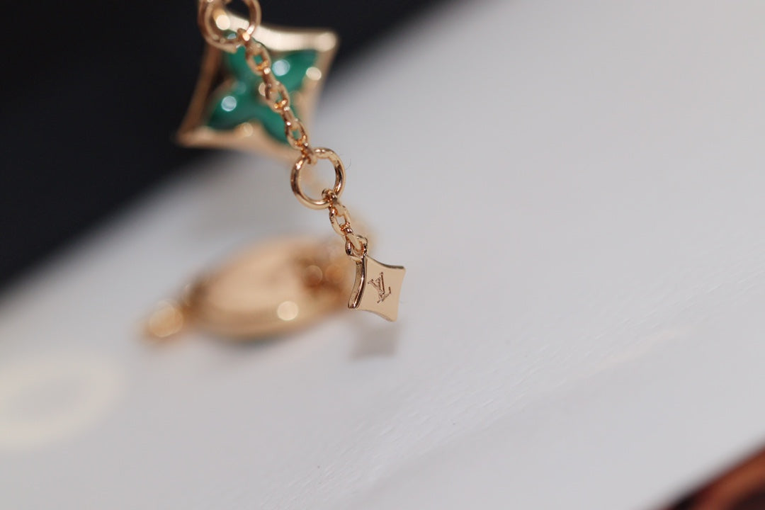[Luxe Jewelry]STAR AND SUN 4 MOTIF PINK GOLD MALACHITE BRACELET