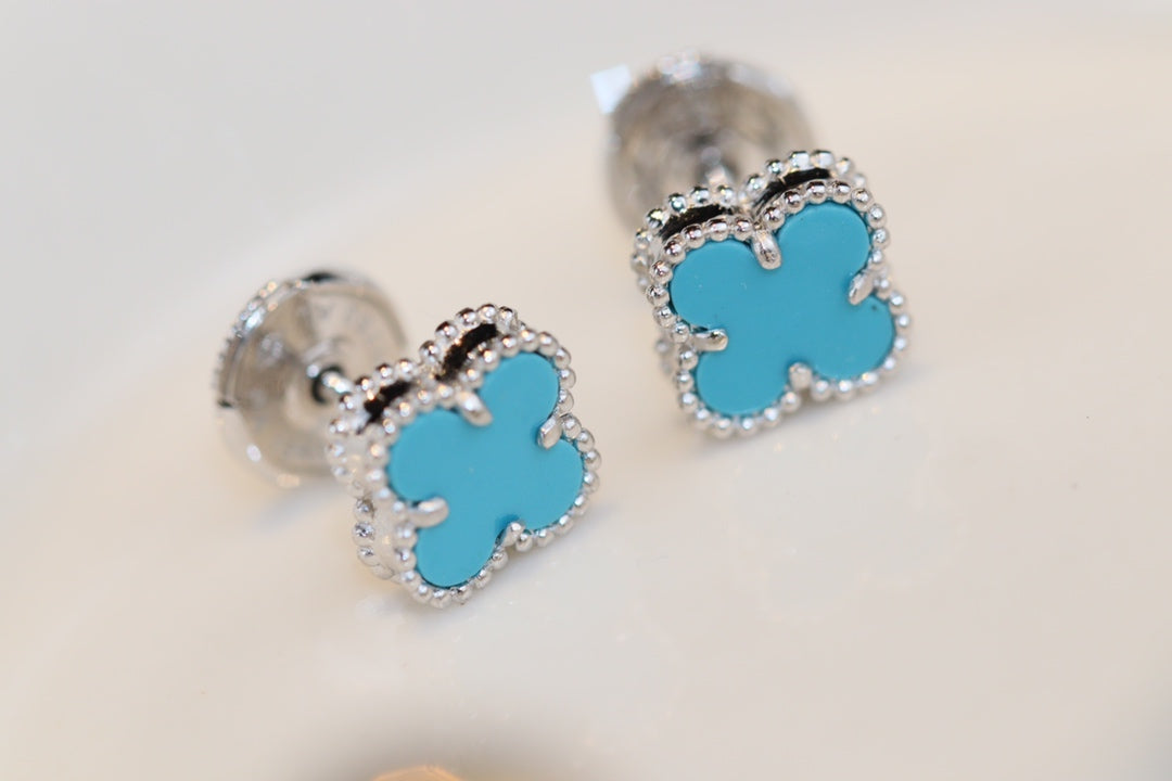 [Luxe Jewelry]CLOVER MINI TURQUOISE SILVER STUD EARRINGS