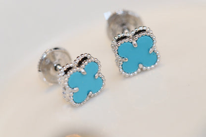 [Luxe Jewelry]CLOVER MINI TURQUOISE SILVER STUD EARRINGS