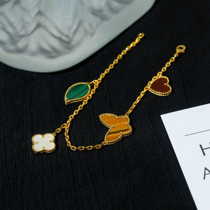 [Luxe Jewelry]LUCKY SPRING 5 MOTIF GOLD BRACELET