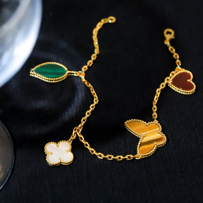 [Luxe Jewelry]LUCKY SPRING 5 MOTIF GOLD BRACELET