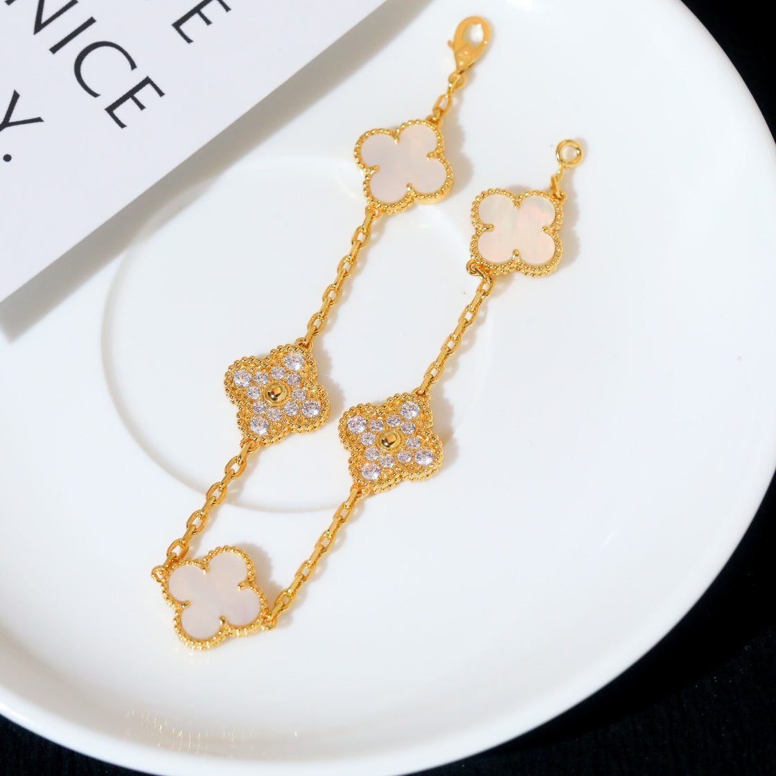 [Luxe Jewelry]CLOVER BRACELET 5 MOTIF WHITE MOP DIAMOND
