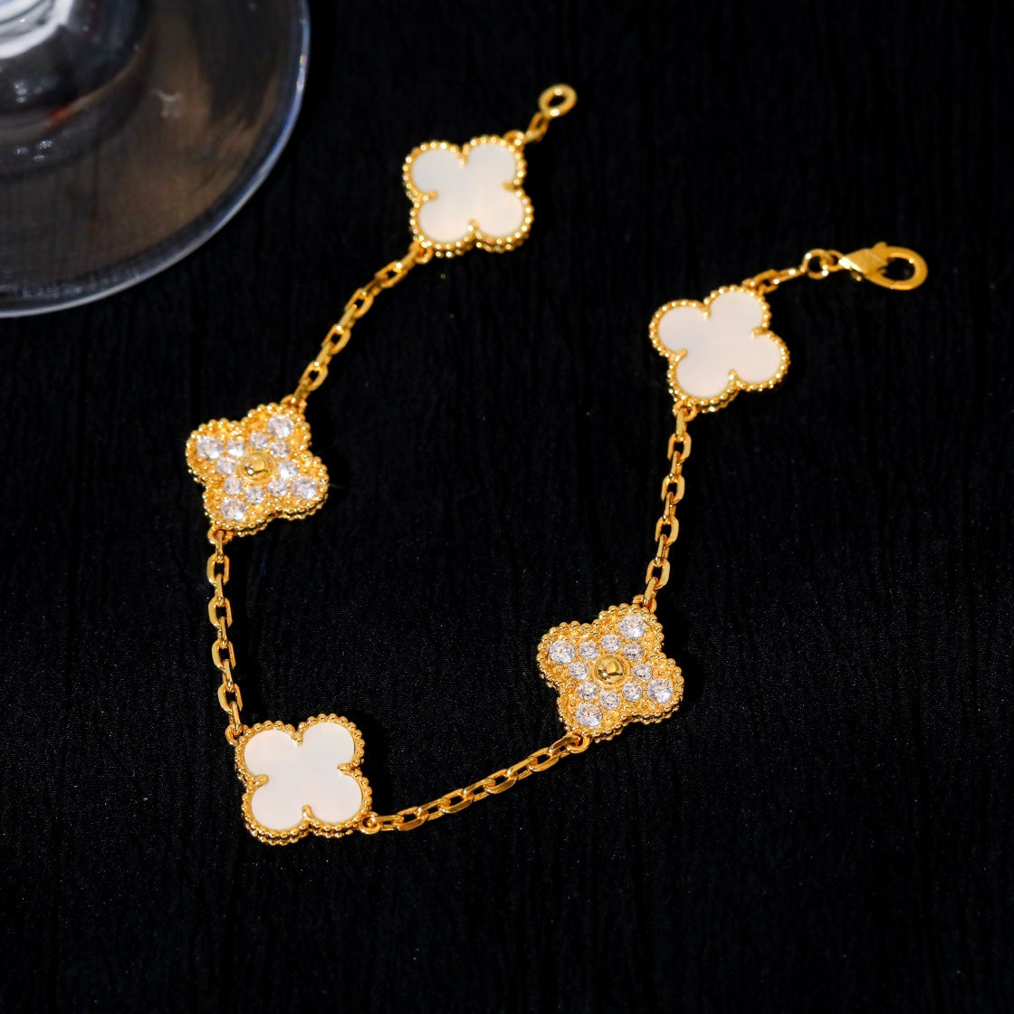 [Luxe Jewelry]CLOVER BRACELET 5 MOTIF WHITE MOP DIAMOND