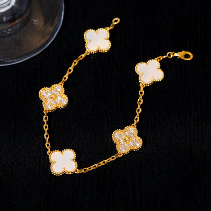 [Luxe Jewelry]CLOVER BRACELET 5 MOTIF WHITE MOP DIAMOND