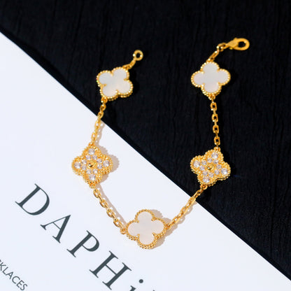 [Luxe Jewelry]CLOVER BRACELET 5 MOTIF WHITE MOP DIAMOND