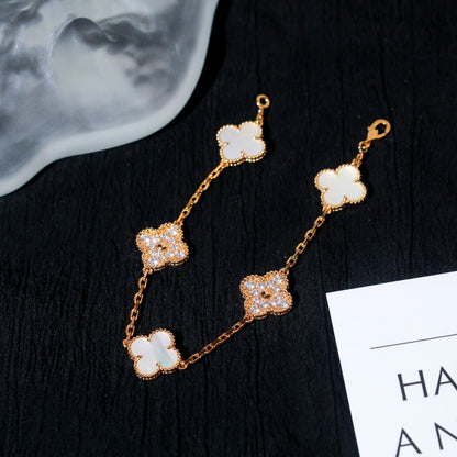 [Luxe Jewelry]CLOVER BRACELET 5 MOTIF WHITE MOP DIAMOND