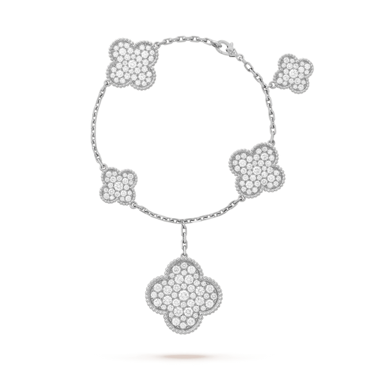 [Luxe Jewelry]CLOVER 6 MOTIFS SILVER DIAMOND BRACELET