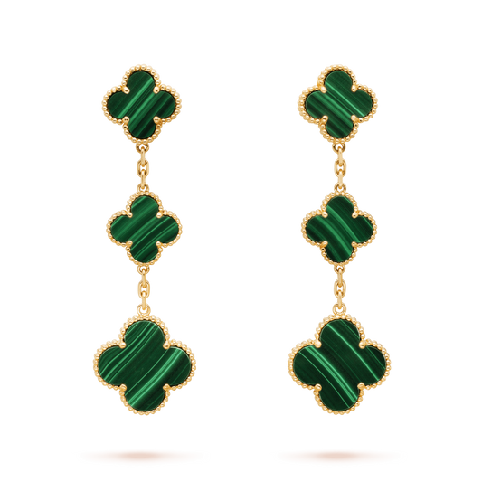 [Luxe Jewelry]CLOVER MALACHITE 3 MOTIFS GOLD