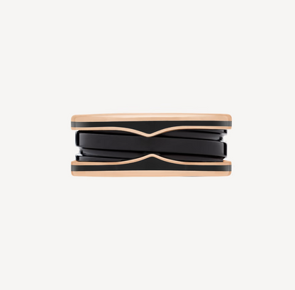 [Luxe Jewelry]ZERO 1 TWO-BAND WITH MATTE BLACK CERAMIC PINK GOLD RING