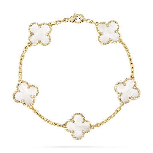 [Luxe Jewelry]CLOVER  5 MOTIF WHITE MOP BRACELET