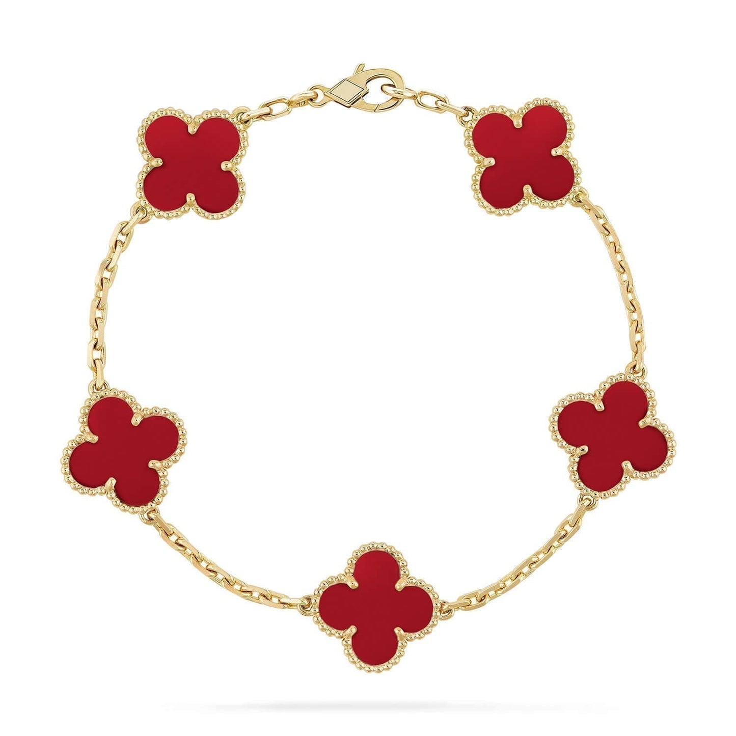 [Luxe Jewelry]CLOVER 5 MOTIFS RED AGATE  BRACELET