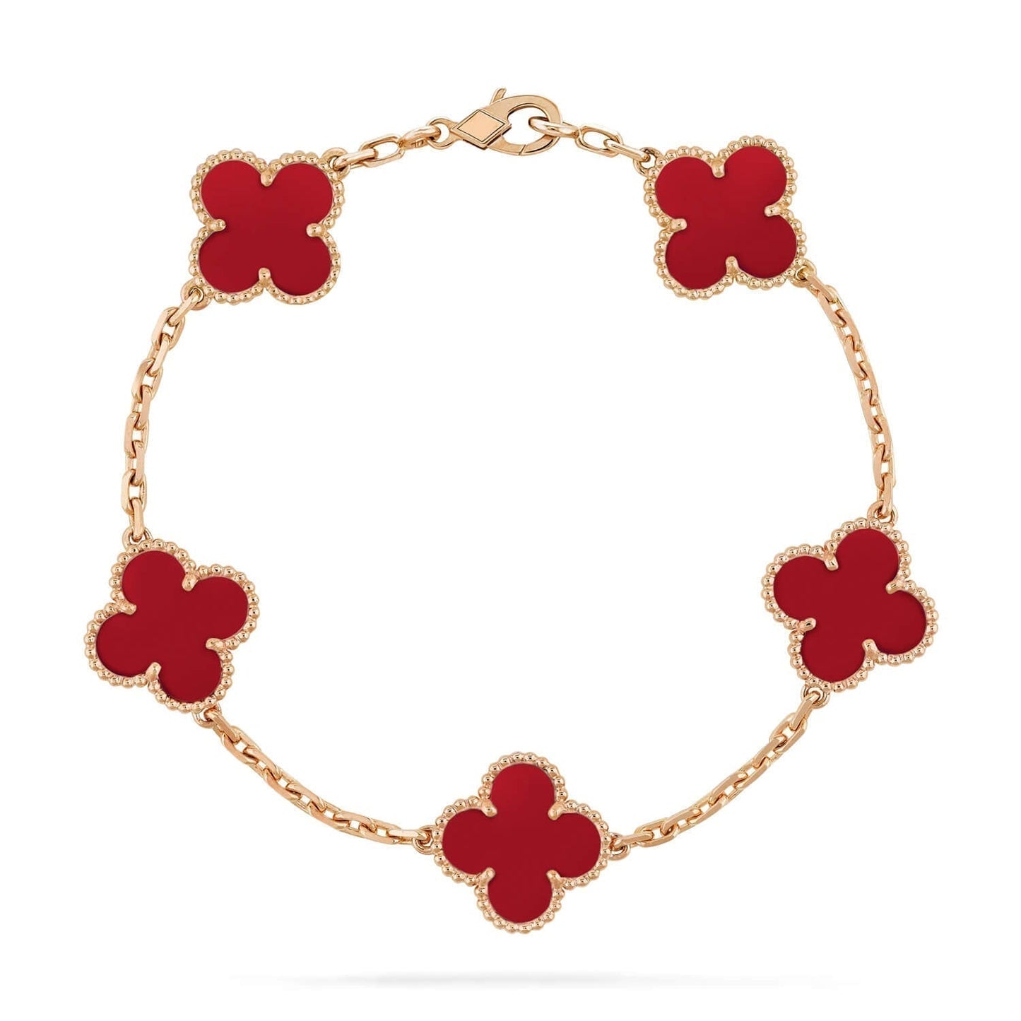 [Luxe Jewelry]CLOVER 5 MOTIFS RED AGATE  BRACELET