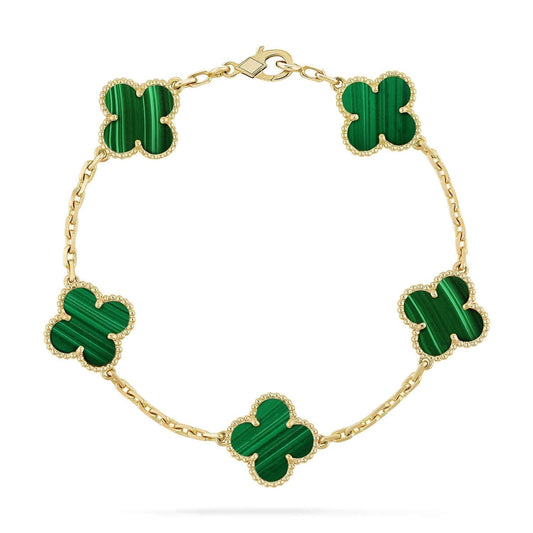 [Luxe Jewelry]CLOVER 5 MOTIFS MALACHITE BRACELET
