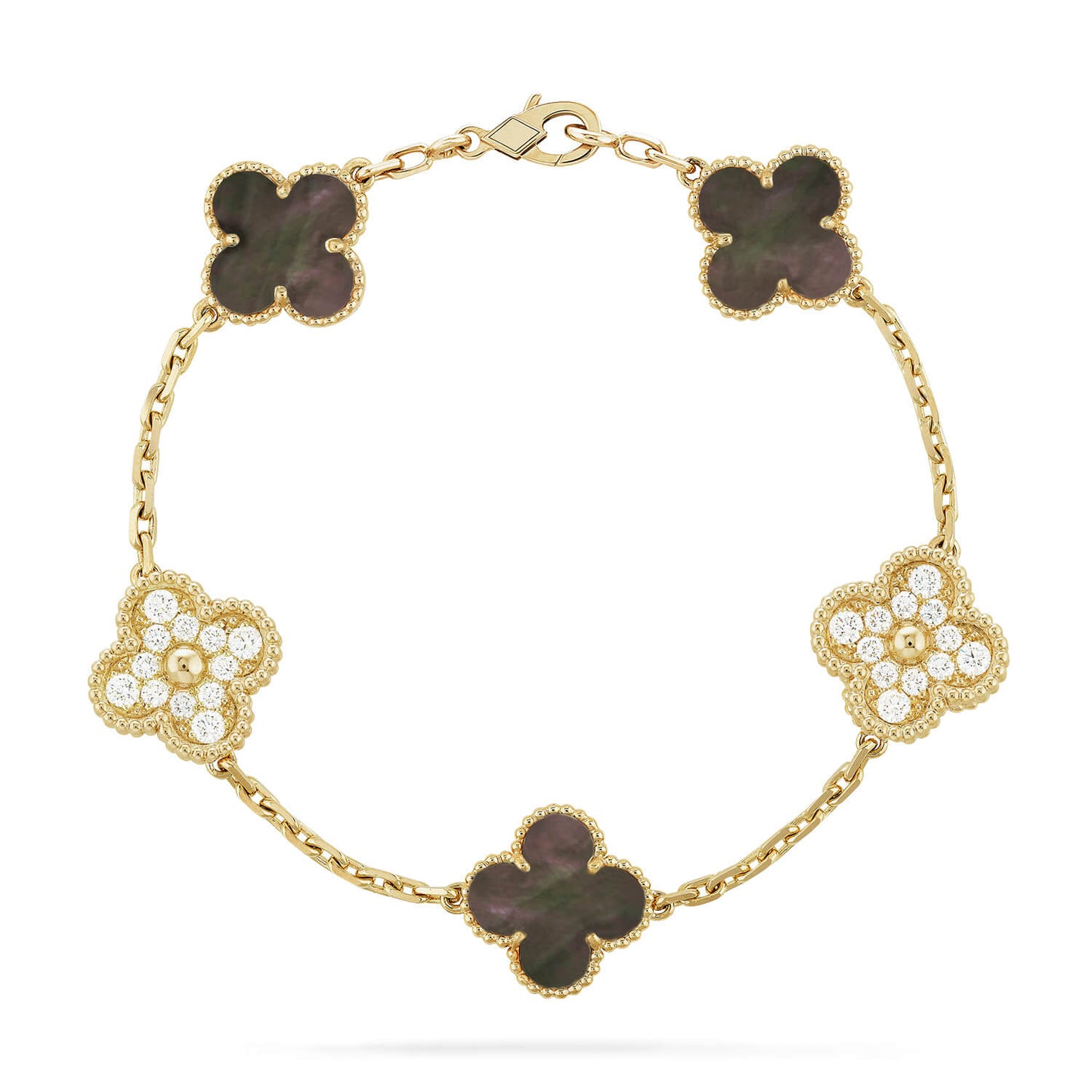 [Luxe Jewelry]CLOVER 5 MOTIF GRAY MOP DIAMOND BRACELET
