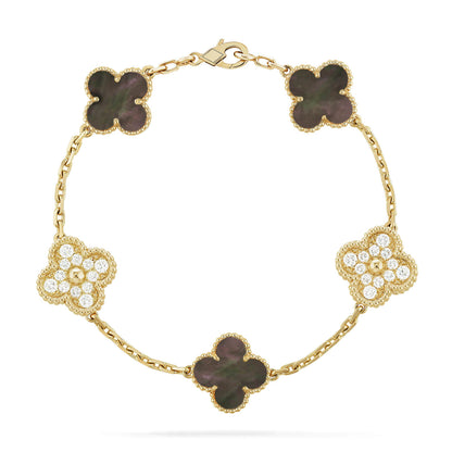 [Luxe Jewelry]CLOVER 5 MOTIF GRAY MOP DIAMOND BRACELET