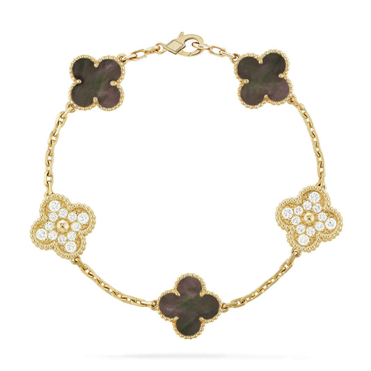 [Luxe Jewelry]CLOVER 5 MOTIF GRAY MOP DIAMOND BRACELET