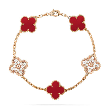 [Luxe Jewelry]CLOVER 5 MOTIFS CARNELIAN DIAMOND BRACELET