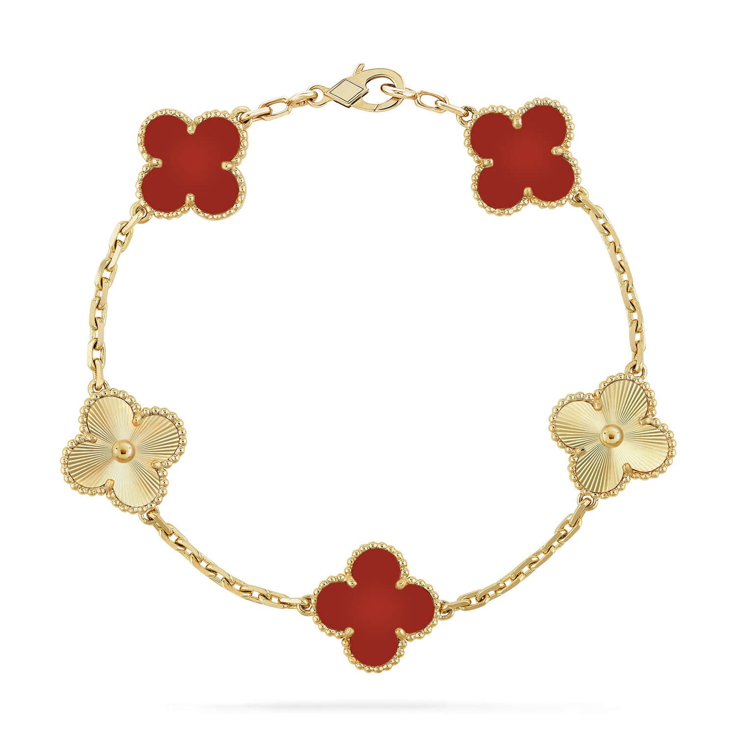 [Luxe Jewelry]CLOVER  5 MOTIFS CARNELIAN GOLD BRACELET