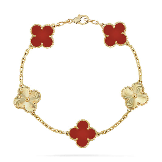 [Luxe Jewelry]CLOVER  5 MOTIFS CARNELIAN GOLD BRACELET