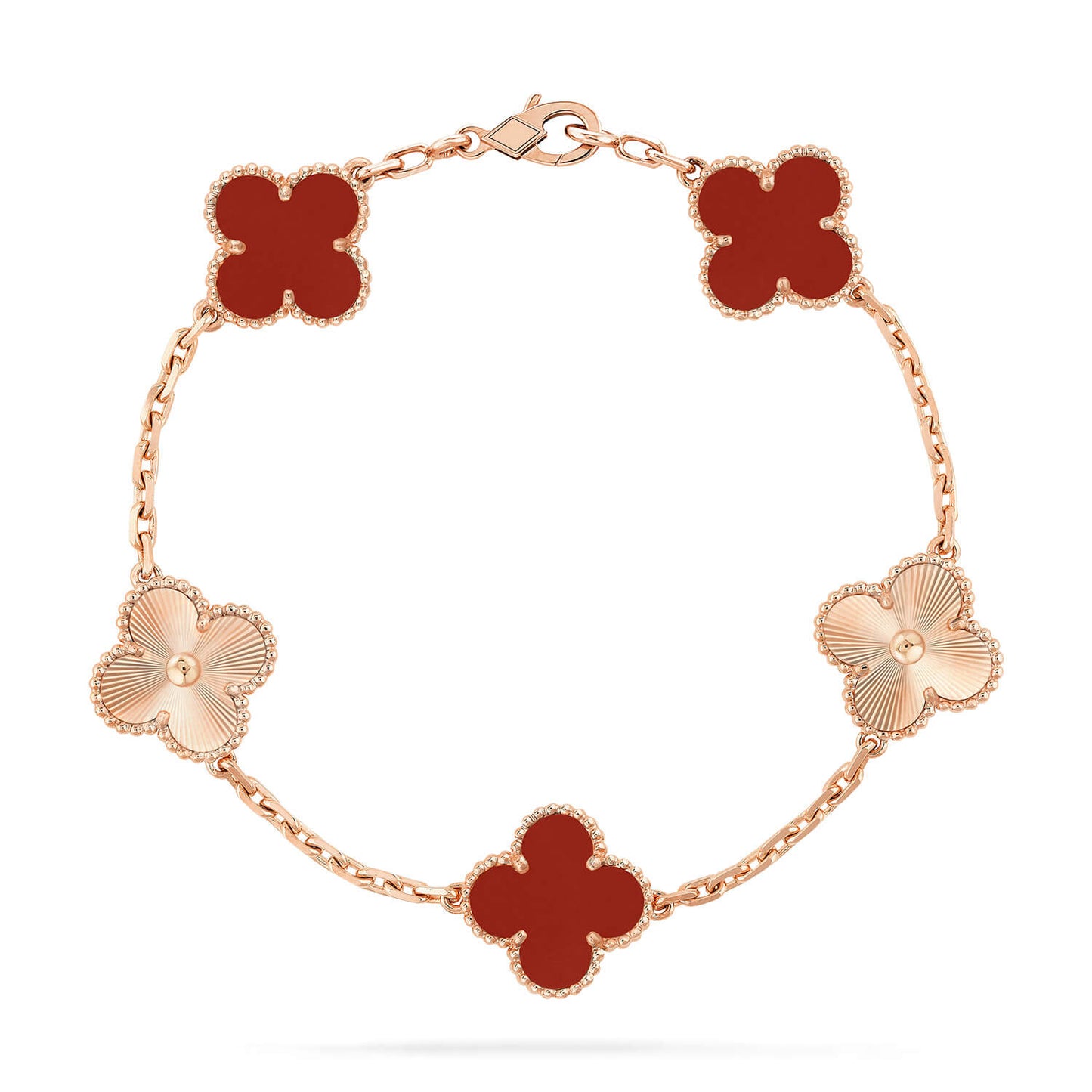 [Luxe Jewelry]CLOVER  5 MOTIFS CARNELIAN GOLD BRACELET