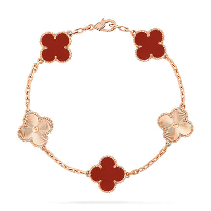 [Luxe Jewelry]CLOVER  5 MOTIFS CARNELIAN GOLD BRACELET