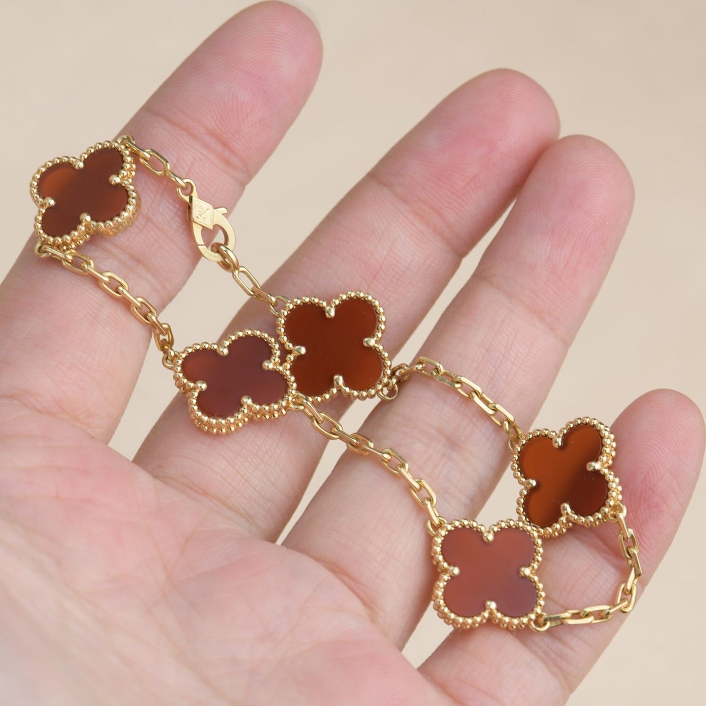 [Luxe Jewelry]CLOVER 5 MOTIFS RED AGATE  BRACELET