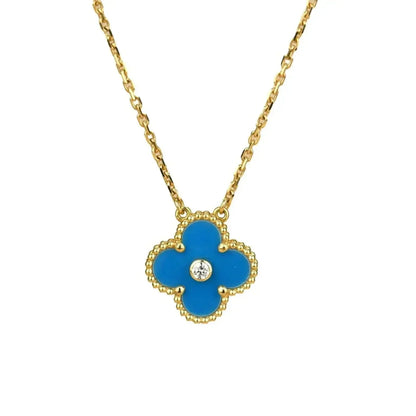 [Luxe Jewelry]CLOVER 15MM DIAMOND AND BLUE AGATE NECKLACE