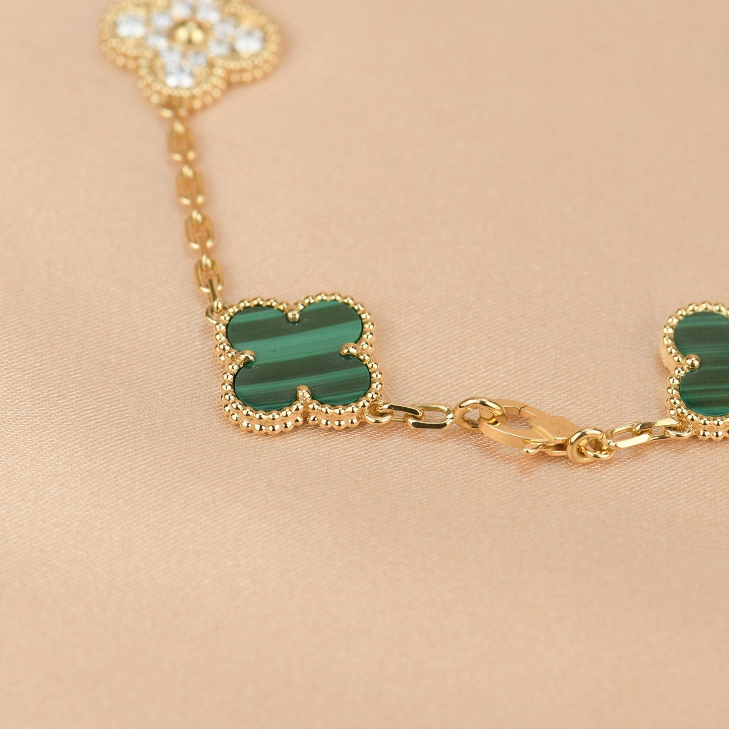 [Luxe Jewelry]CLOVER  5 MOTIF MALACHITE DIAMOND BRACELET