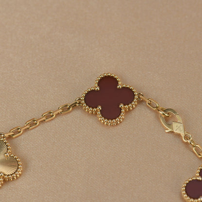 [Luxe Jewelry]CLOVER  5 MOTIFS CARNELIAN GOLD BRACELET
