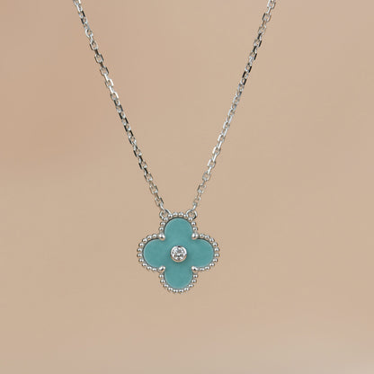 [Luxe Jewelry]CLOVER 15MM DIAMOND SVRES PORCELAIN  NECKLACE SILVER