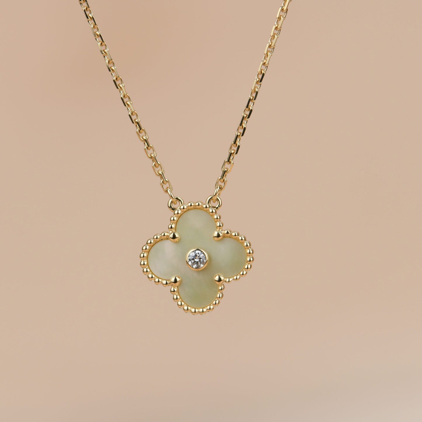 [Luxe Jewelry]CLOVER 15MM DIAMOND GOLD MOTHER OF PEARL NECKLACE