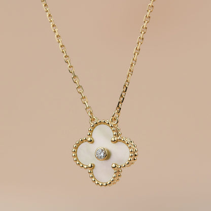 [Luxe Jewelry]CLOVER 15MM DIAMOND GOLD MOTHER OF PEARL NECKLACE
