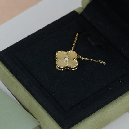 [Luxe Jewelry]CLOVER 15MM DIAMOND GOLD MOTHER OF PEARL NECKLACE