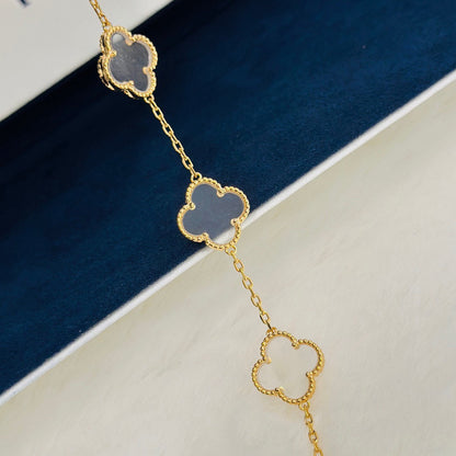 [Luxe Jewelry]CLOVER 5 MOTIF ROCK CRYSTAL PINK GOLD BRACELET