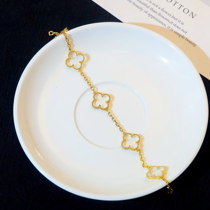 [Luxe Jewelry]CLOVER 5 MOTIF ROCK CRYSTAL PINK GOLD BRACELET