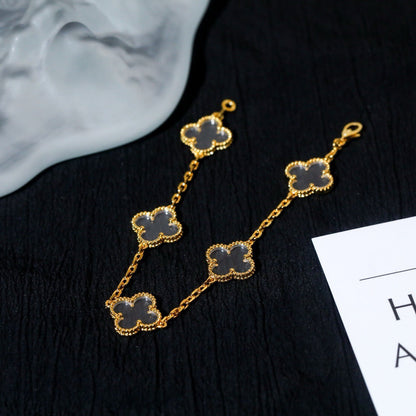 [Luxe Jewelry]CLOVER 5 MOTIF ROCK CRYSTAL PINK GOLD BRACELET