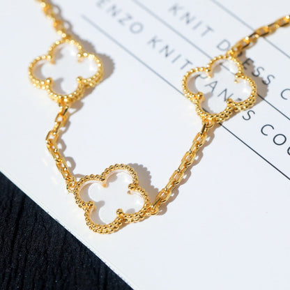 [Luxe Jewelry]CLOVER 5 MOTIF ROCK CRYSTAL PINK GOLD BRACELET