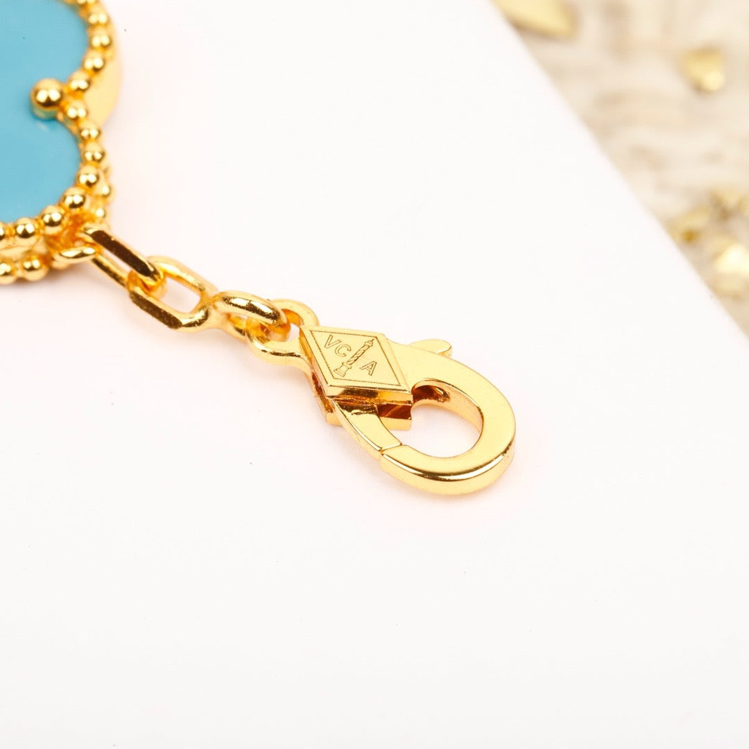 [Luxe Jewelry]CLOVER 5 MOTIF TURQUOISE DIAMOND GOLD BRACELET