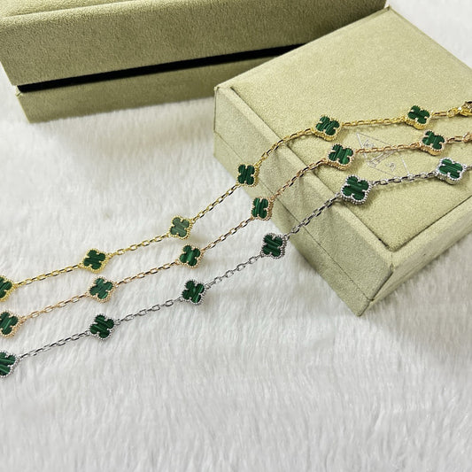 [Luxe Jewelry]CLOVER 6 MOTIF MALACHITE BRACELET