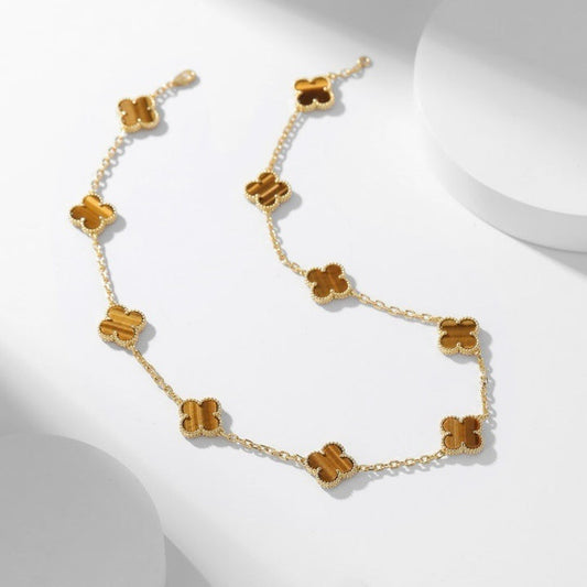 [Luxe Jewelry]CLOVERS THE 10-MOTIFS TIGER EYE NECKLACE