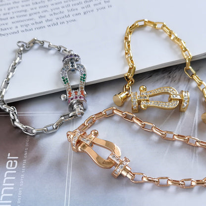 [Luxe Jewelry]FORCE LARGE HORSESHOE CLASP  METAL BRACELET