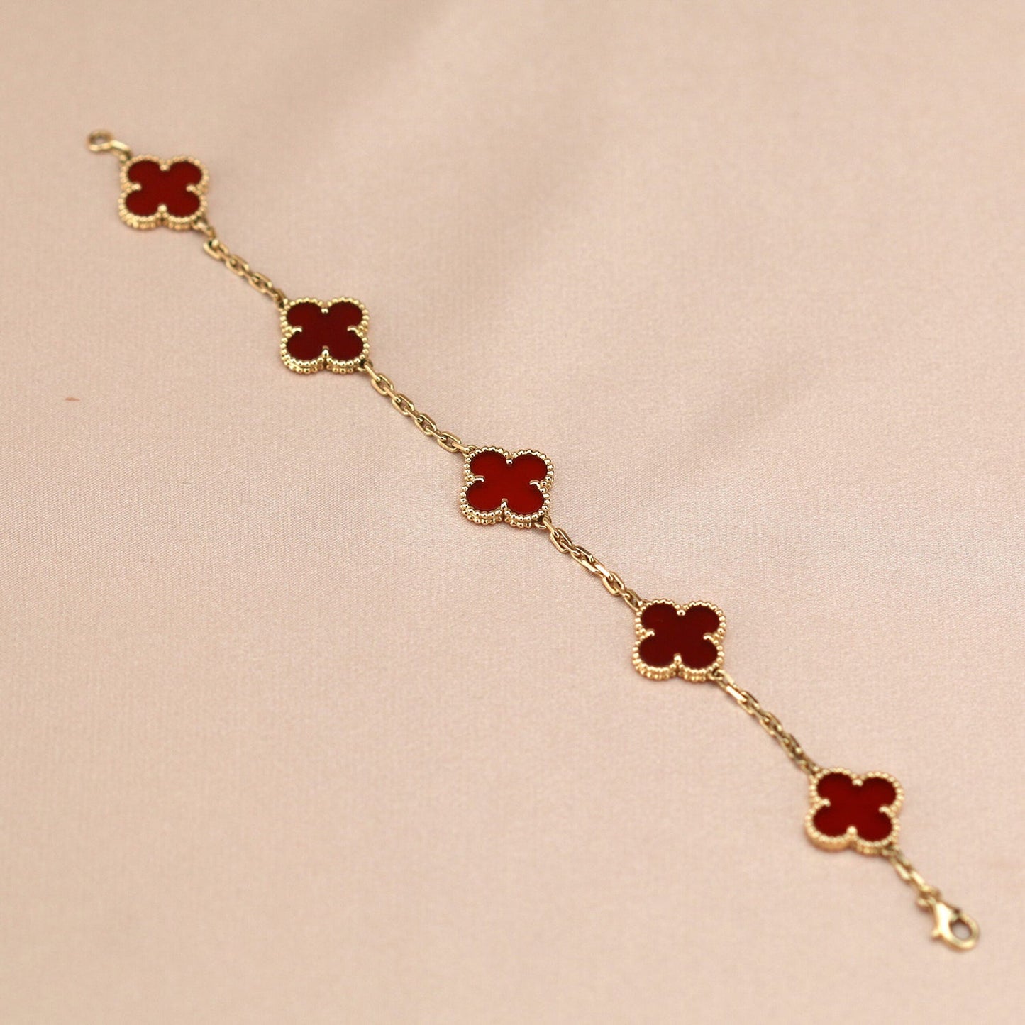 [Luxe Jewelry]CLOVER 5 MOTIFS RED AGATE  BRACELET
